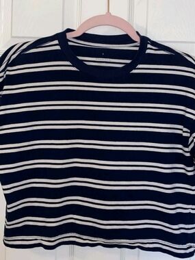 Everlane Navy & White Striped Boxy Tee